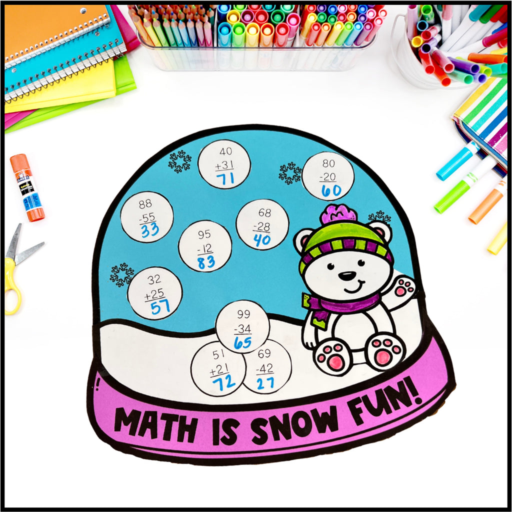 Winter Addition & Subtraction Activity | Snow Globe Math Craft ...