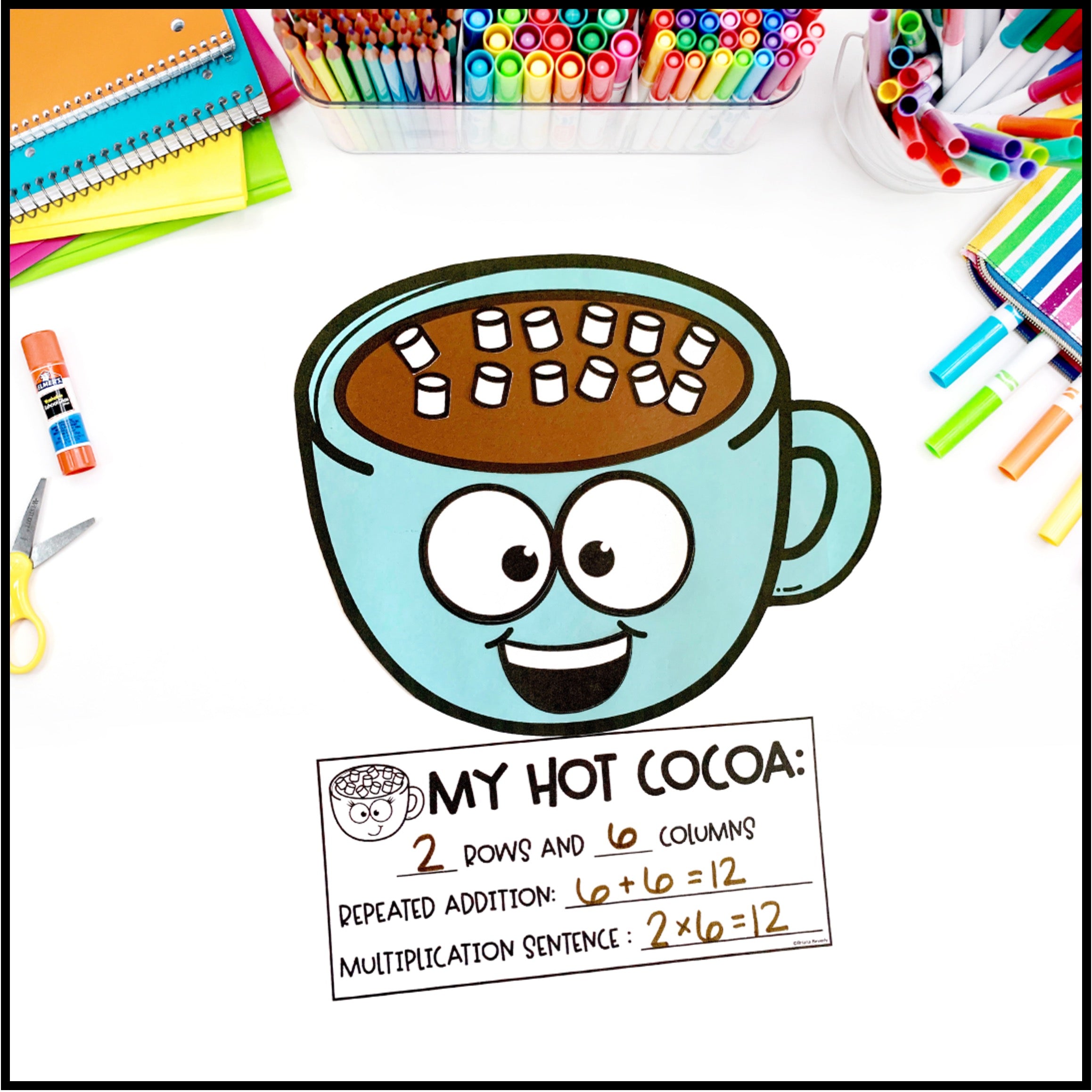 Sharing Chocolate Math Question Arrays & Multiplication Activity | Hot Chocolate Math Craft – Teaching ...