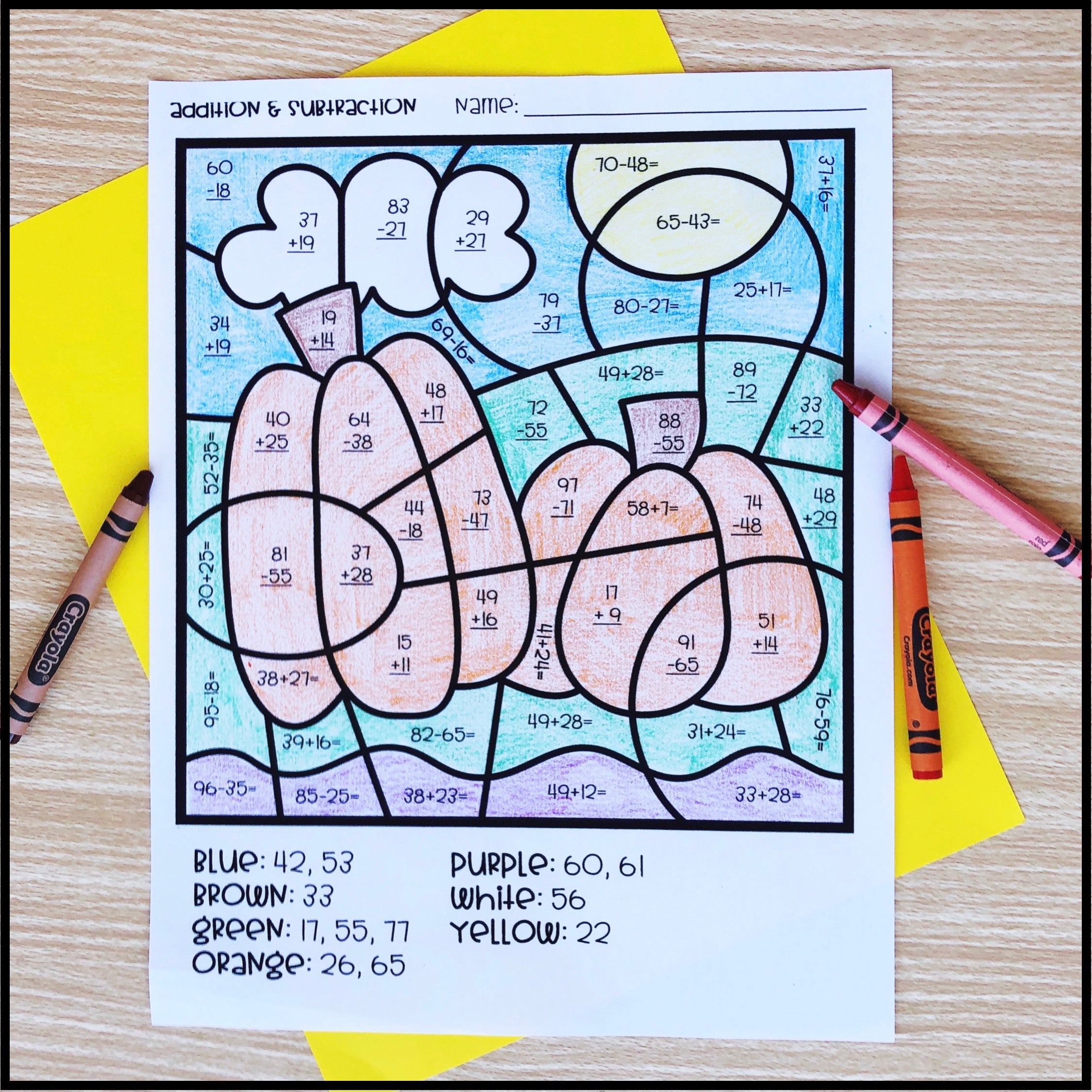 Fall Math Color Sheet Fall Addition Color By Number