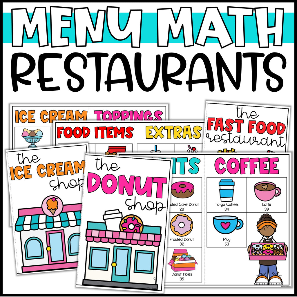 Restaurant Math Activities - Addition Math Menus – Teaching with Briana ...