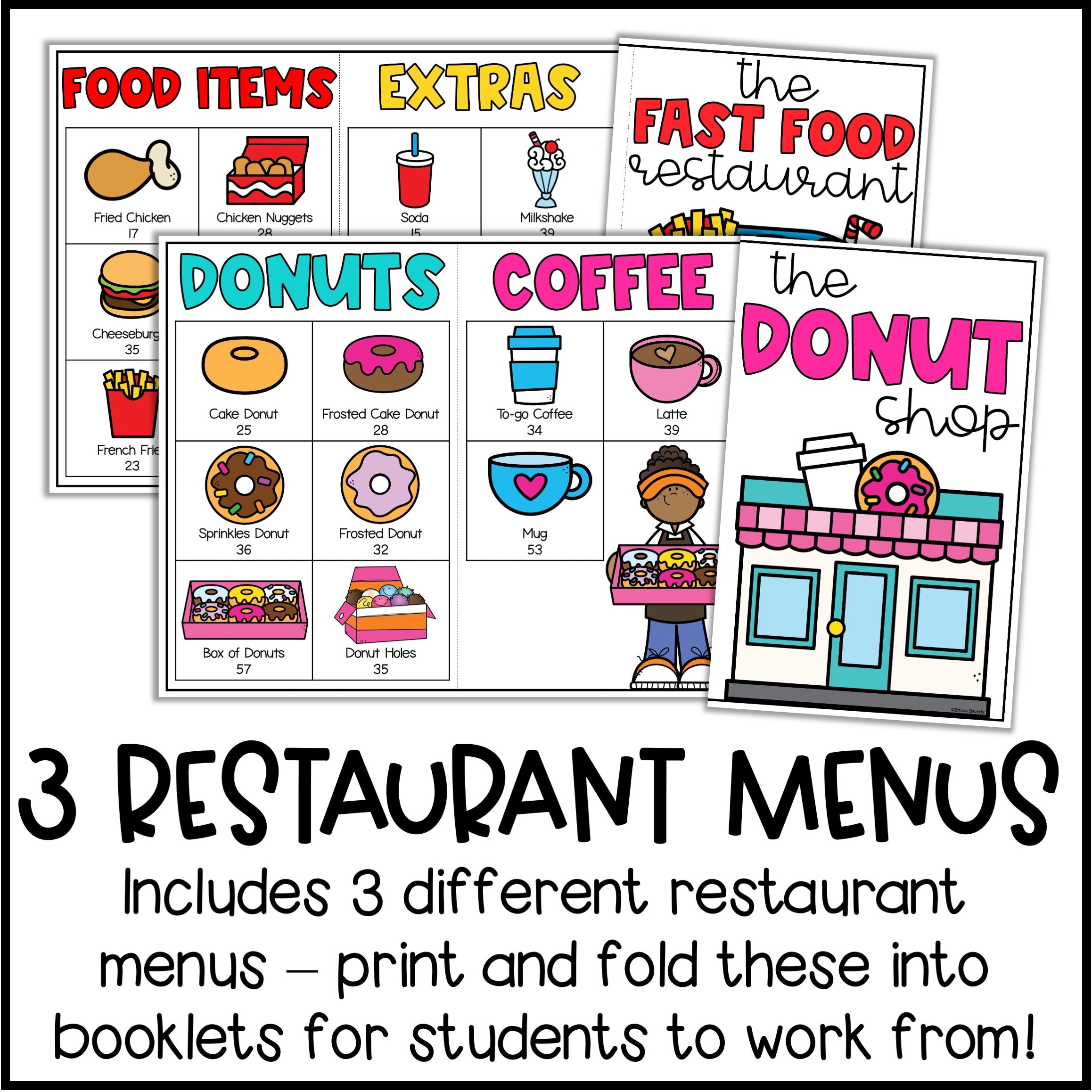 Restaurant Math Activities - Addition Math Menus – Teaching with Briana ...