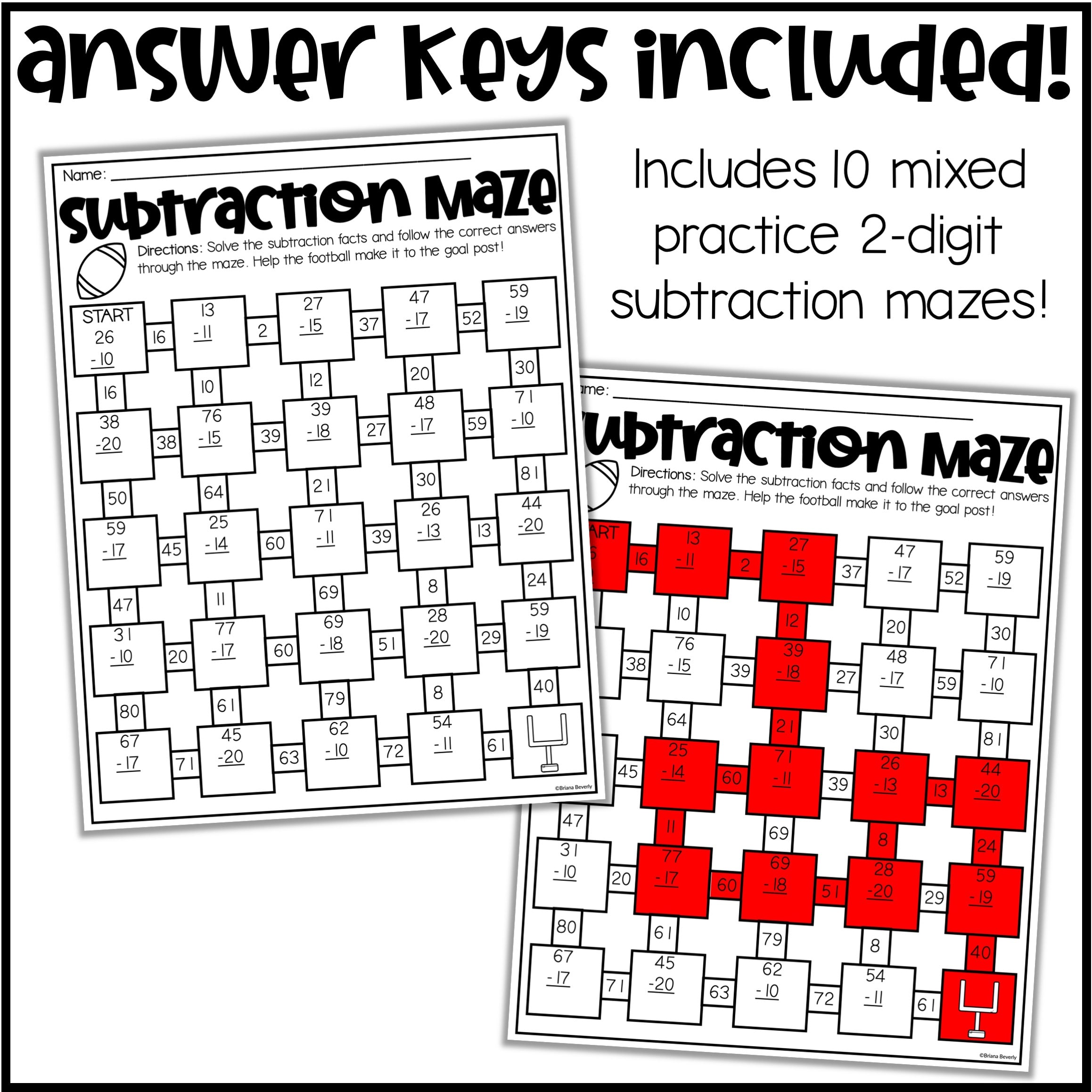 Subtraction Math Mazes 2-Digit Subtraction Fluency Practice | 2-Digit Subtraction Math Mazes ...