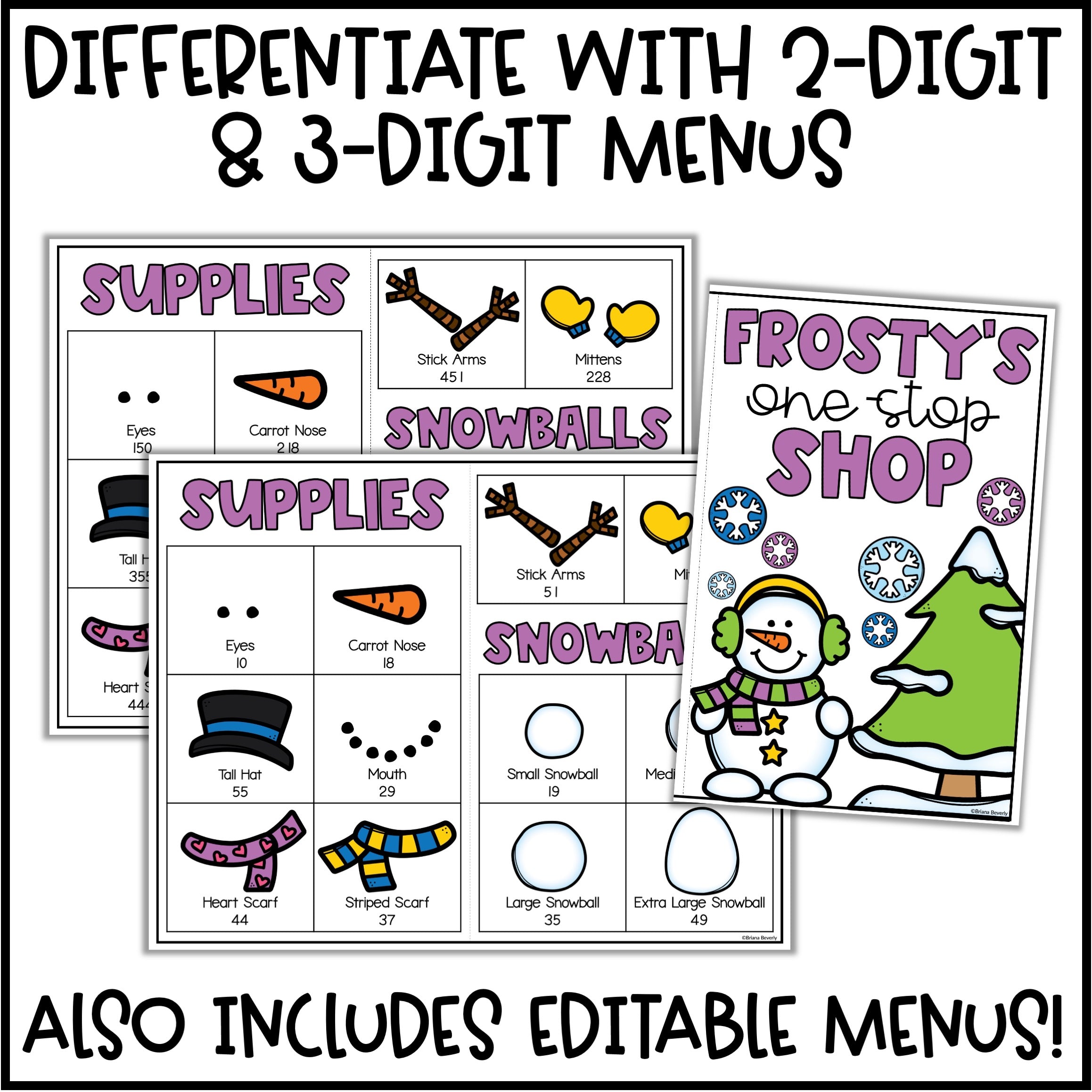 Winter Math Activities - Addition Math Menus – Teaching with Briana Beverly