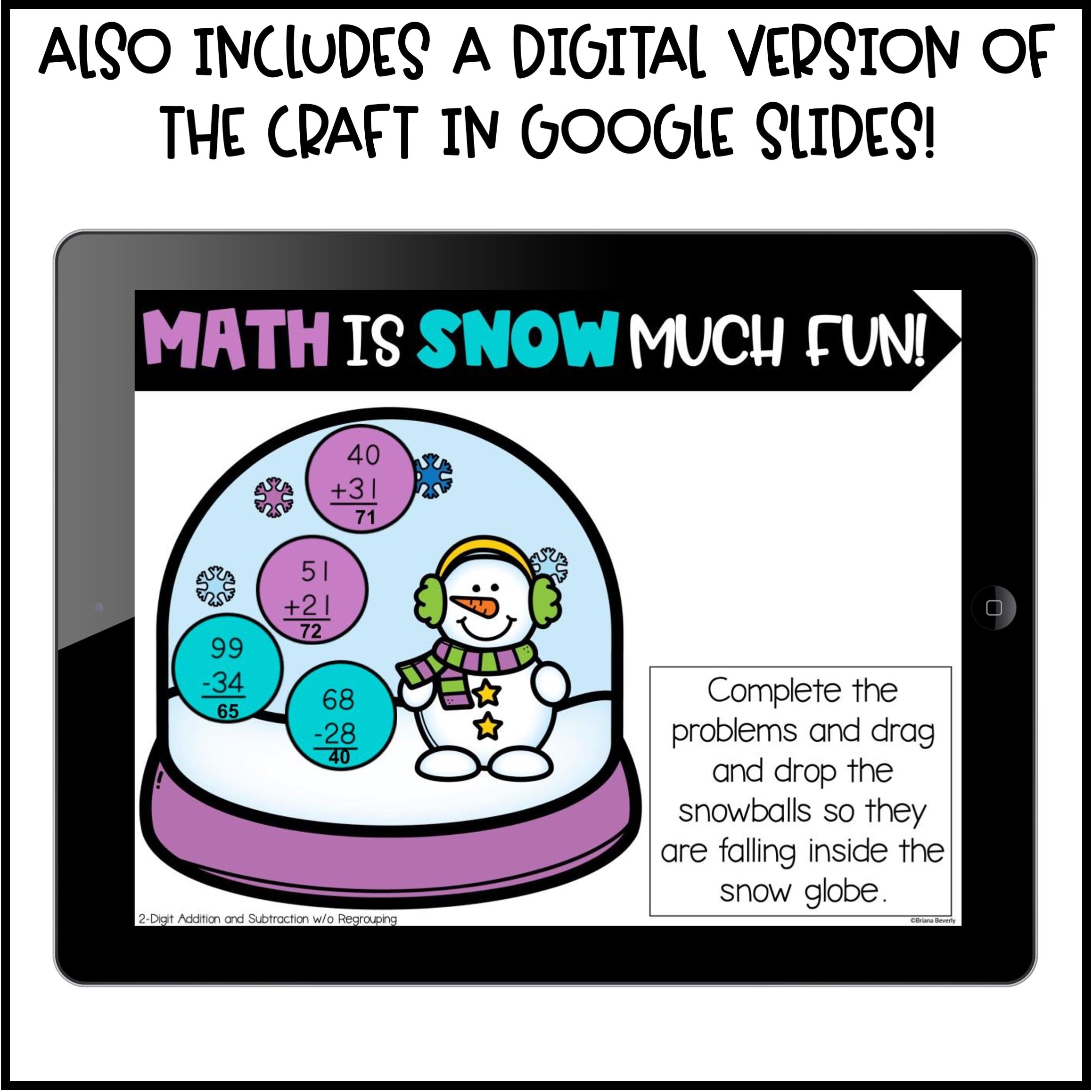 Winter Addition & Subtraction Activity | Snow Globe Math Craft ...