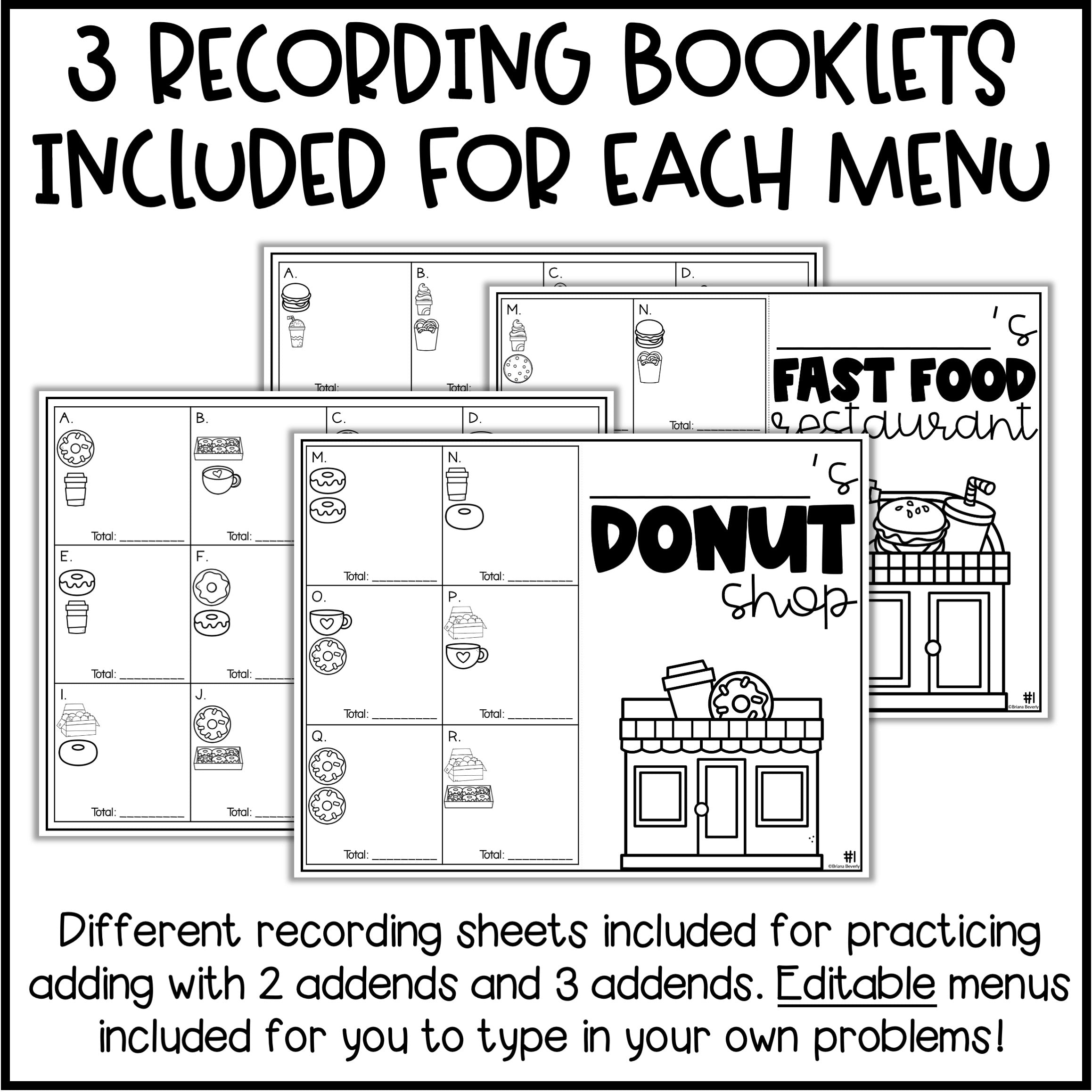 Restaurant Math Activities - Addition Math Menus – Teaching with Briana ...