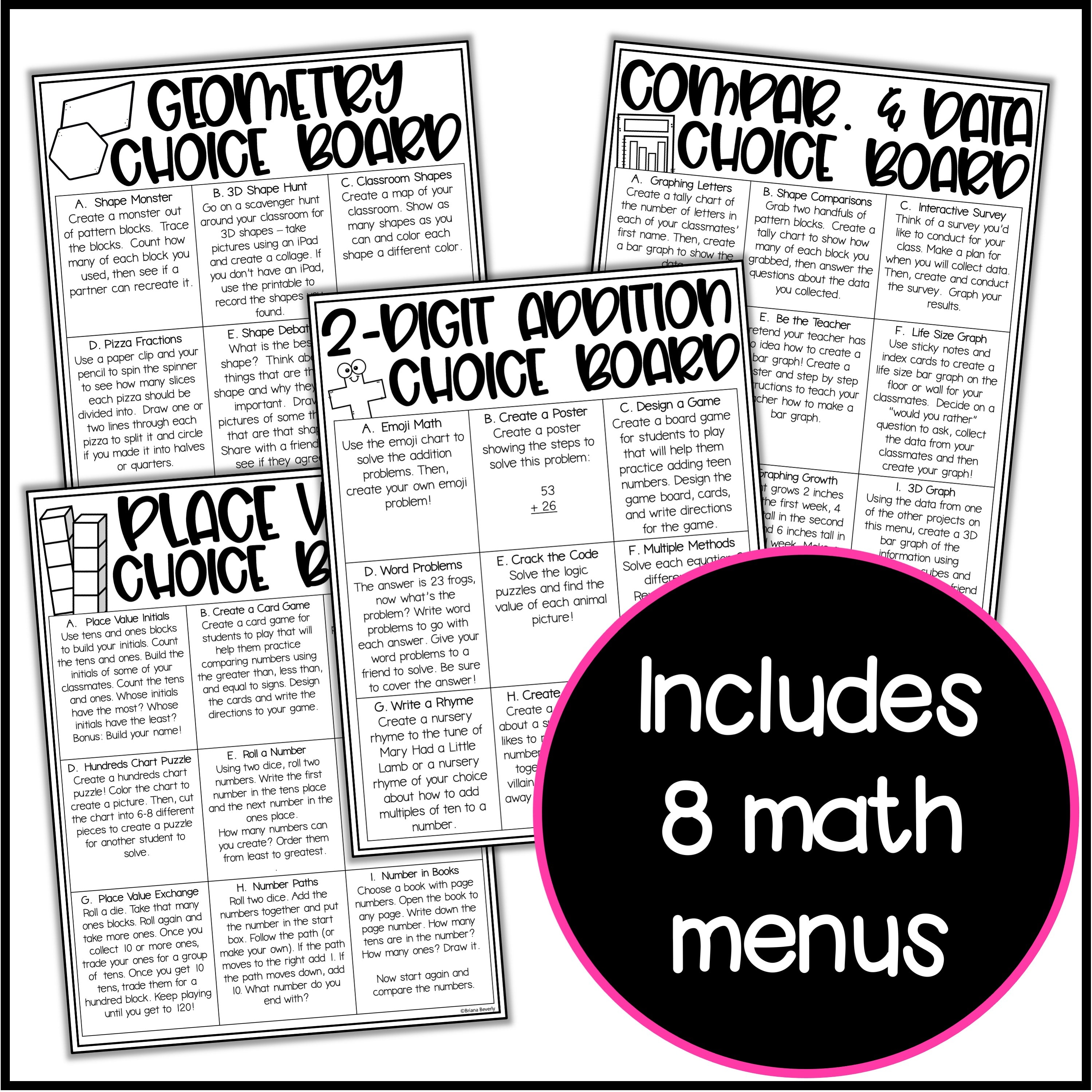 Menu Math Bundle 1st Grade Math Menu Bundle – Teaching with Briana Beverly