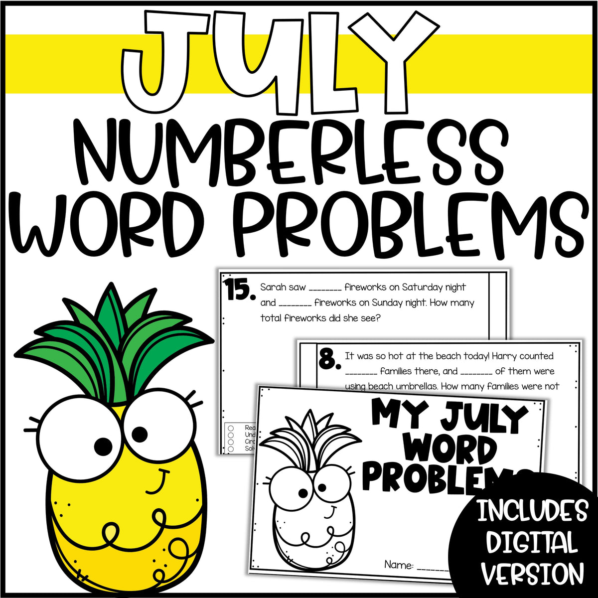 July Addition & Subtraction Differentiated Numberless Word Problems ...