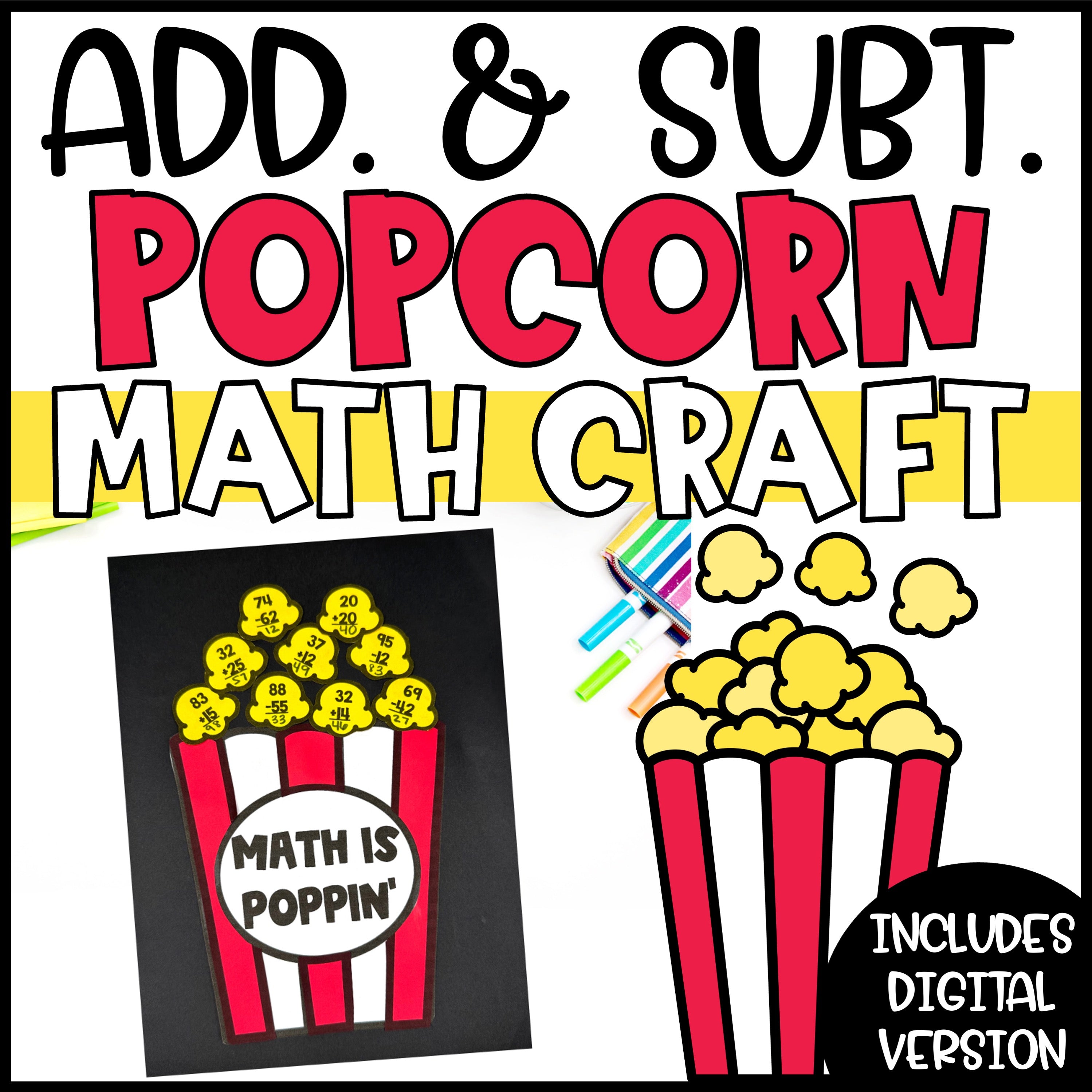 Popcorn Math Craft | Addition and Subtraction Craft Activity – Teaching ...